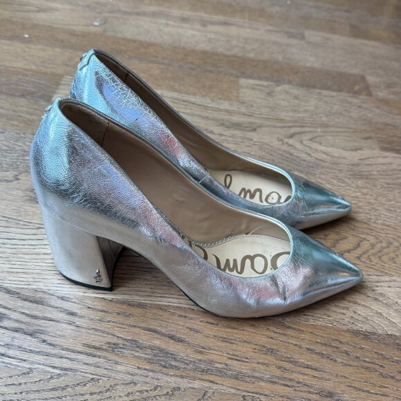 Sam Edelman Tatiana Metallic Silver Genuine Leather Block Heel Pump / Size: 10 - Picture 7 of 12